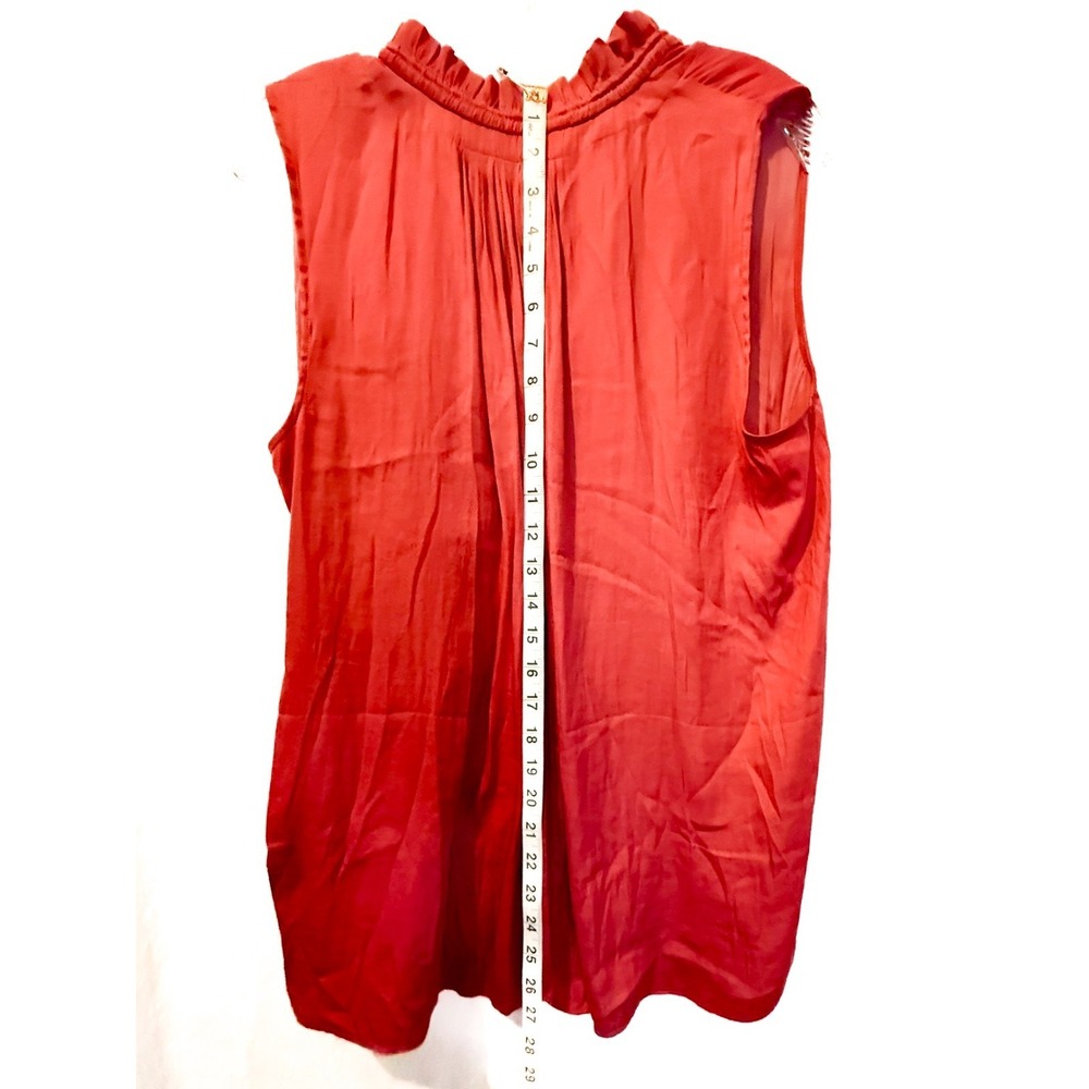 LOFT Rust Orange Sleeveless Blouse Large Boho Chic Lightweight Pleated Top - Picture 7 of 8